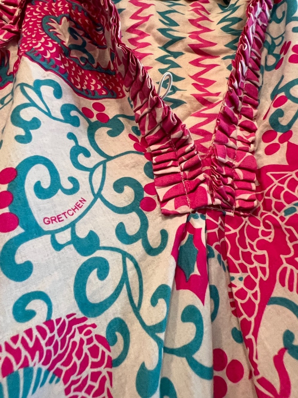 Gretchen Scott Designs Pink & Turquoise Dragon Print Mini Dress - Picture 13 of 16